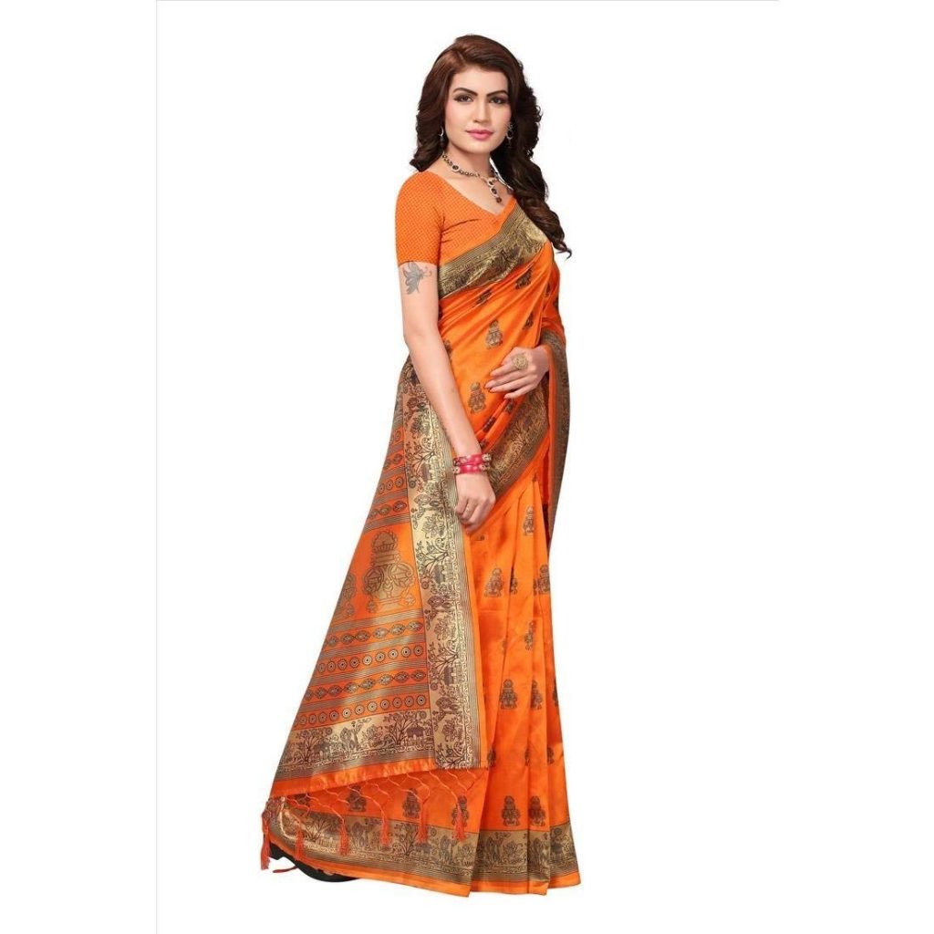 orange color saree silk for karwa chauth from amazon